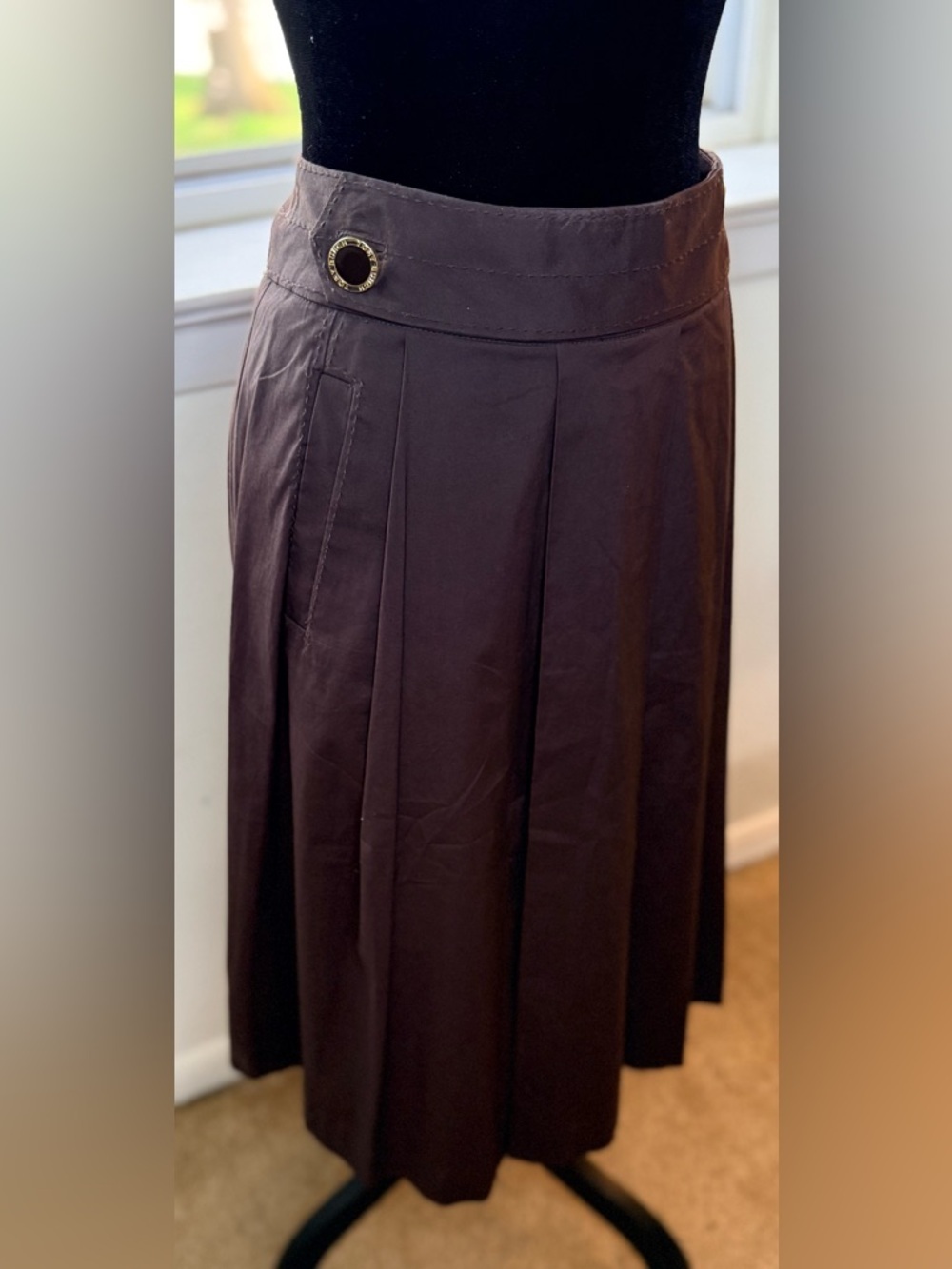 Tory Burch brown pleated A line skirt pockets preppy chic designer knee midi 8 - Picture 3 of 12